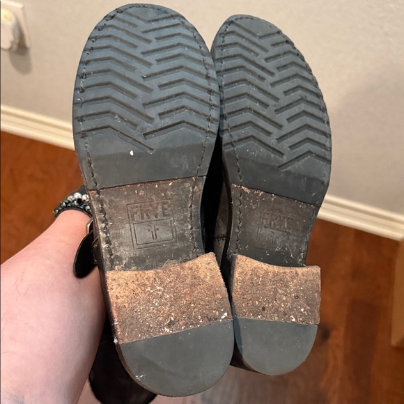 Frye Black Leather Buckle Ankle Boots with Calf Hair Uppers - Picture 6 of 6